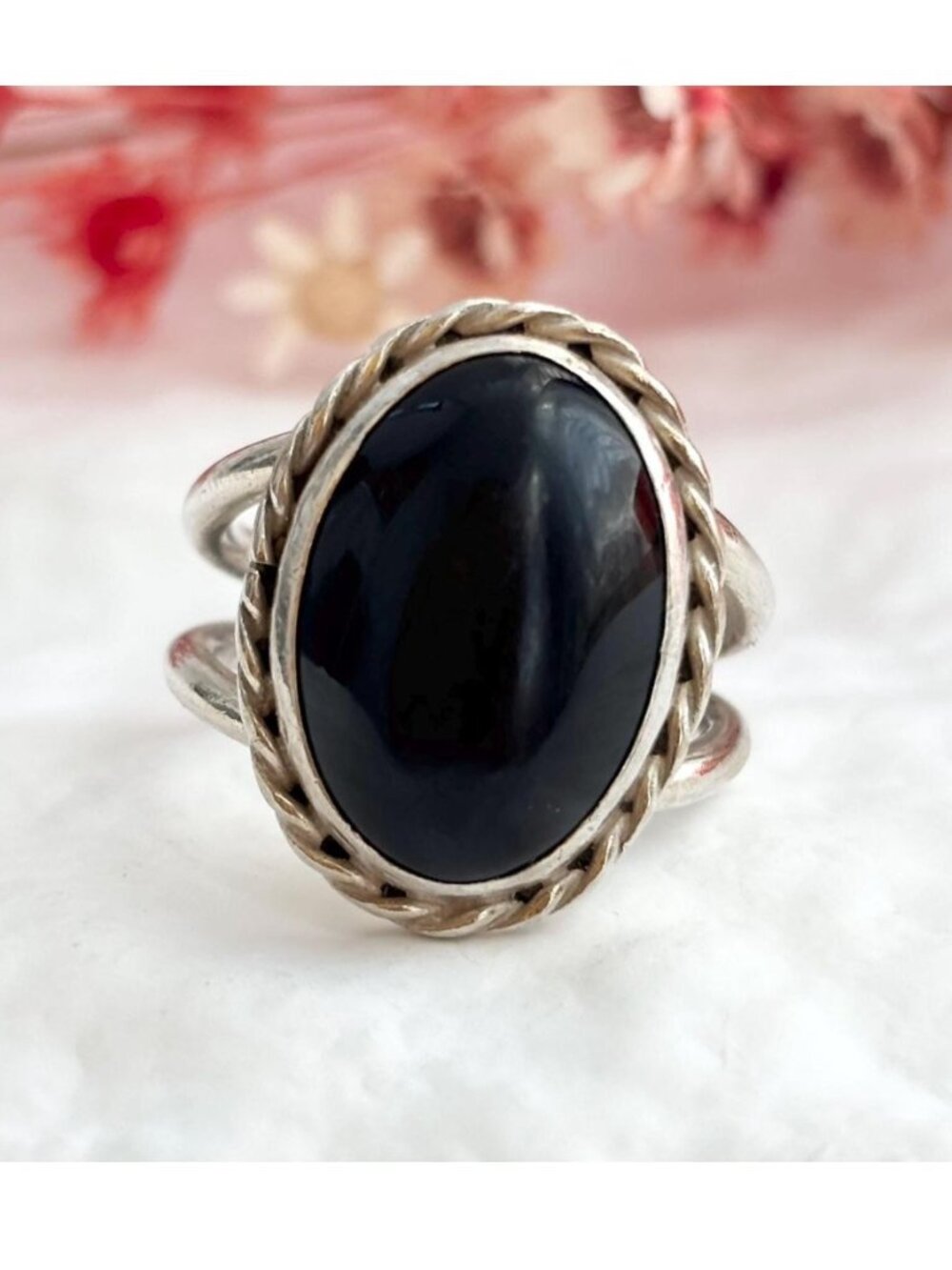 Black Onyx Southwest Style Sterling Silver 925 Vintage Ring - sz 7.5